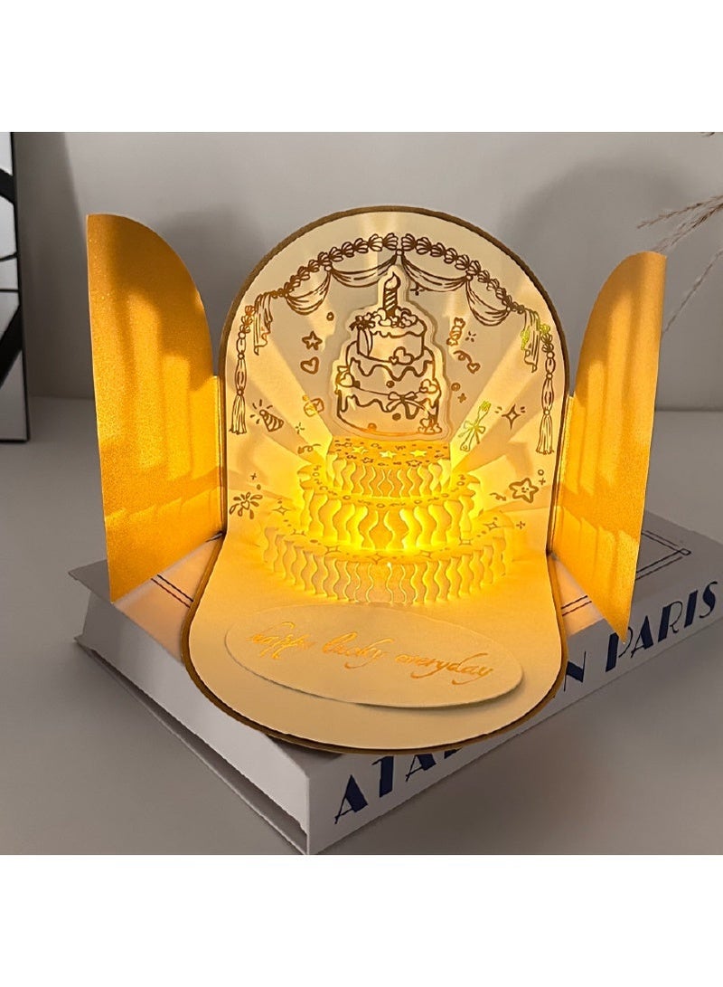 بطاقة تهنئة ثلاثية الأبعاد باللون الذهبي مع موسيقى وإضاءة LED تصميم باب مزدوج هدية مميزة لأعياد الميلاد والمناسبات - Image 2