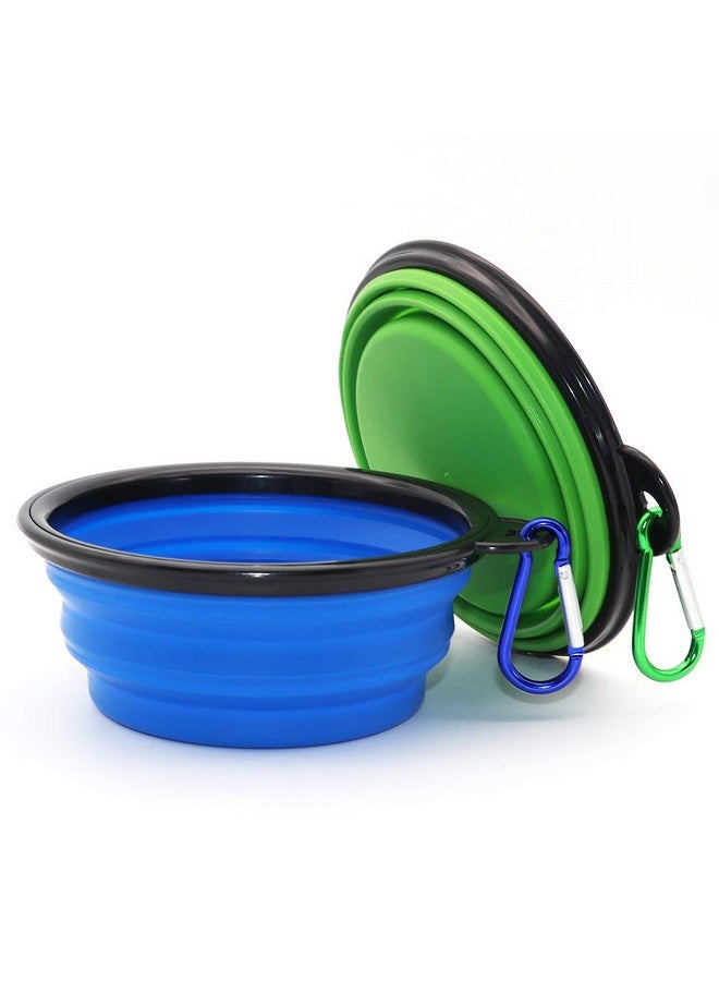وعاء طعام للكلاب والحيوانات الأليفة قابل للطي، عبوة من قطعتين للقطط والكلاب، طبق طعام محمول للحيوانات الأليفة للمشي أو وقوف السيارات أو السفر مع حلقتين تثبيت (صغير، أزرق + أخضر) - Image 2