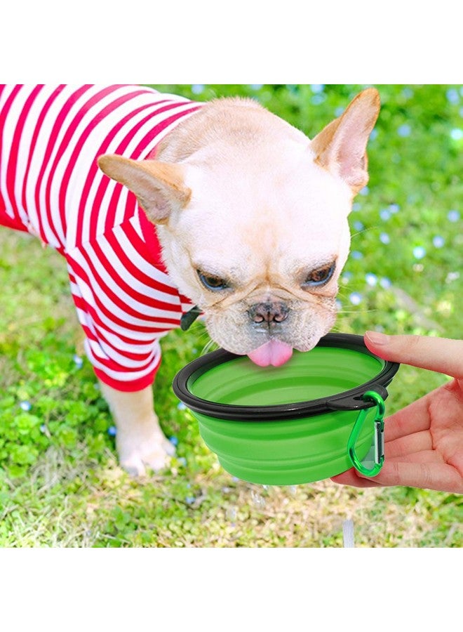 وعاء طعام للكلاب والحيوانات الأليفة قابل للطي، عبوة من قطعتين للقطط والكلاب، طبق طعام محمول للحيوانات الأليفة للمشي أو وقوف السيارات أو السفر مع حلقتين تثبيت (صغير، أزرق + أخضر) - Image 5