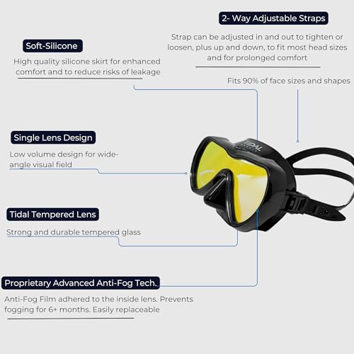 Pro Shot Tidal Mask - Advanced Anti Fog Diving Mask for Scuba Diving, Snorkeling, and Free Diving. Wide-Angle Single Lens. Best Anti Fog Scuba Mask, Snorkel Mask, Dive Mask for Adults. (Black/Tinted Lens). - Image 3