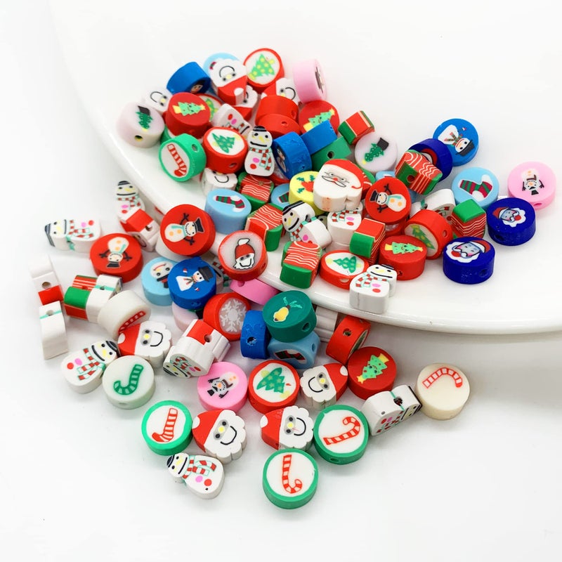 100 Pcs Christmas Polymer Clay Beads Cartoon Heishi Spacer Beads Supplies for DIY Bracelet Earring Necklace Jewelry Making