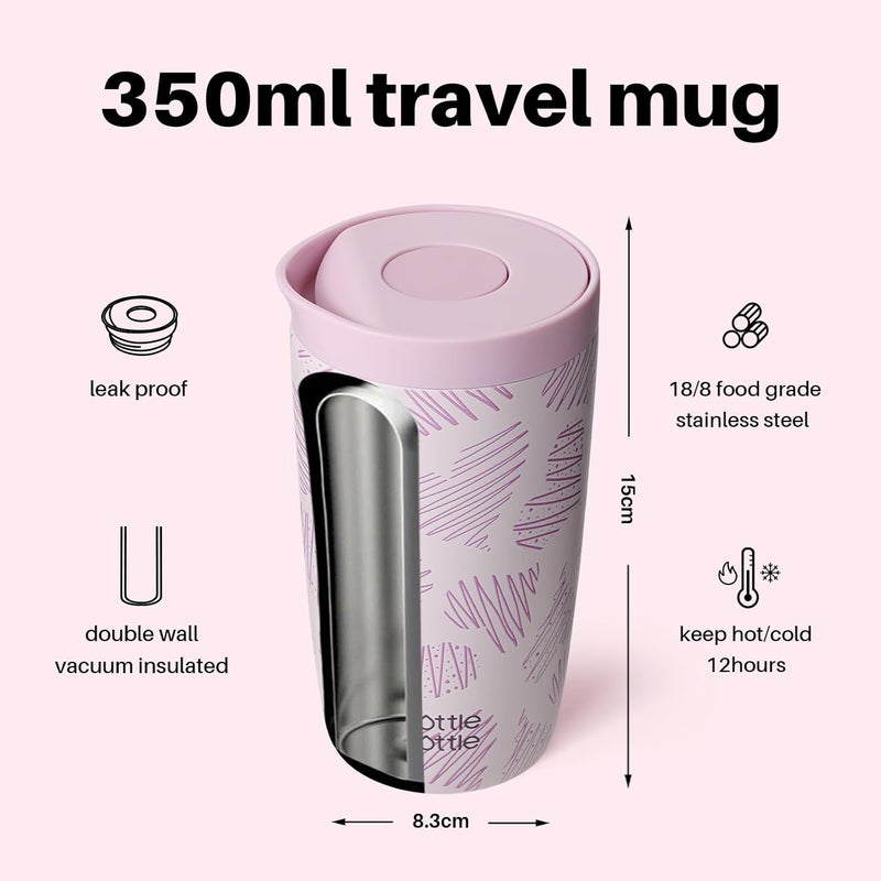 BOTTLE BOTTLE Thermal Mug 350 ml - Insulated Travel Mug with Quick Press Closure (Pink Stripes) - Image 4