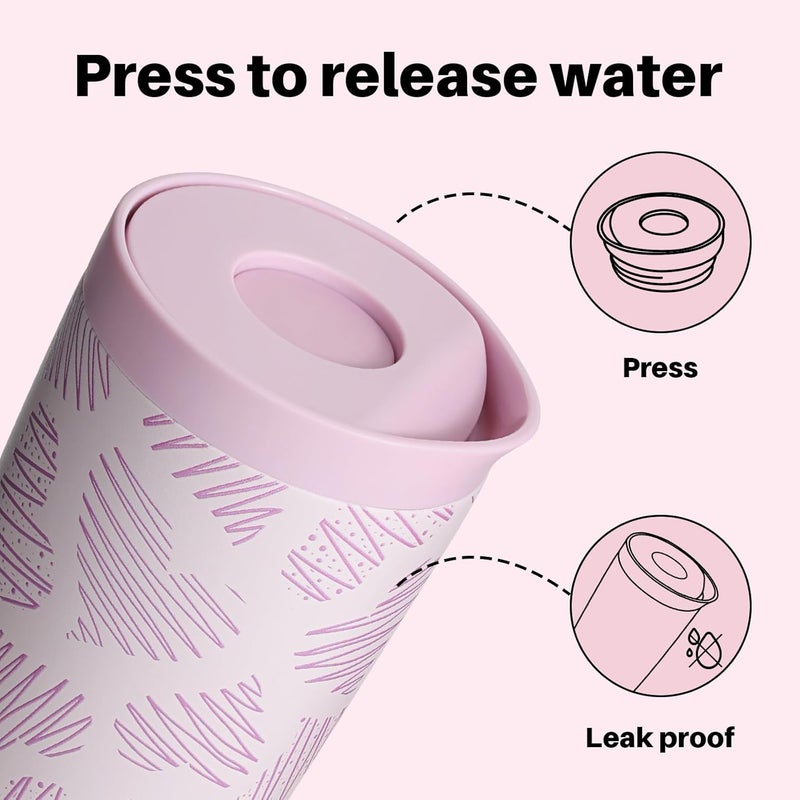 BOTTLE BOTTLE Thermal Mug 350 ml - Insulated Travel Mug with Quick Press Closure (Pink Stripes) - Image 2
