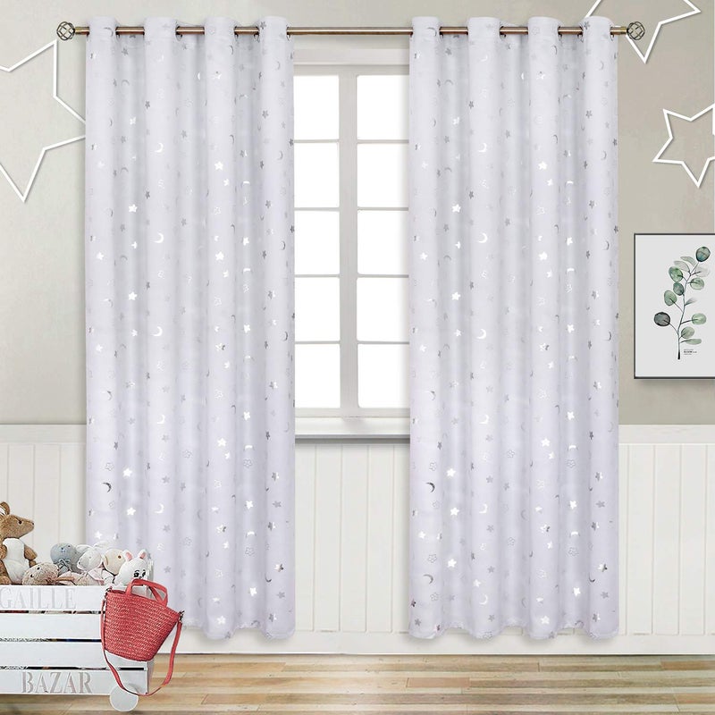 BGment Nursery Curtains for Kids Room Star and Moon Room Darkening Curtains for Girls Boys Bedroom BlackoutThermal Insulated Decoration Window Grommet Curtains 2 Panels 52 x 84 Inch Greyish White