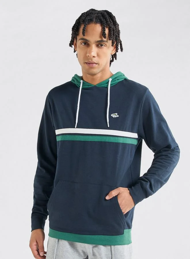 سبلاش فيڤ سويت شيرت مخطط بقبعة وأكمام طويلة وجيوب كنغر