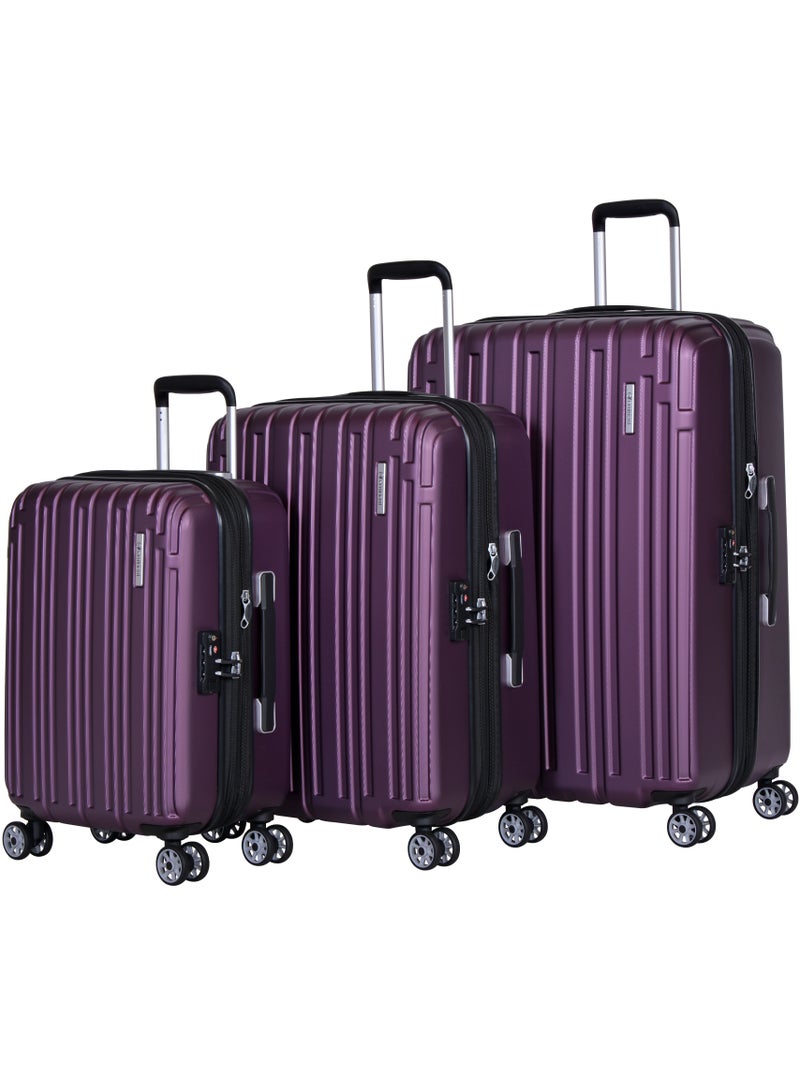 eminent Hard Case Trolley Luggage Set of 3 Makrolon Polycarbonate Lightweight Expandable Zipper Travel Bags And Robust 4 Quiet Wheels With TSA Lock KG82 Purple - Image 1