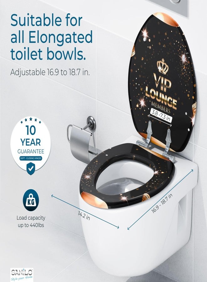 SANILO Wooden Toilet Seat with Soft Close [ELONGATED] - Decorative, Quiet & Slow Close Molded Wood Seat - With Strong Bumpers & Hinges - Adjustable Fit - VIP-Lounge - Image 4
