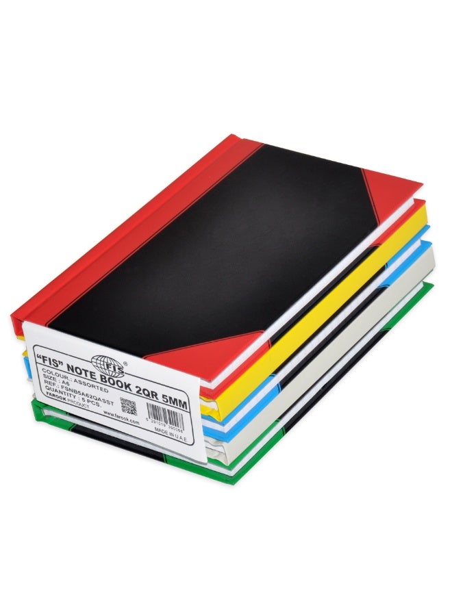 FIS Hard Cover Notebook, 2-Quires A6 5mm Square, Black with Colored Corners, Assorted - FSNB5A62QASST (5-Pieces) - Image 2