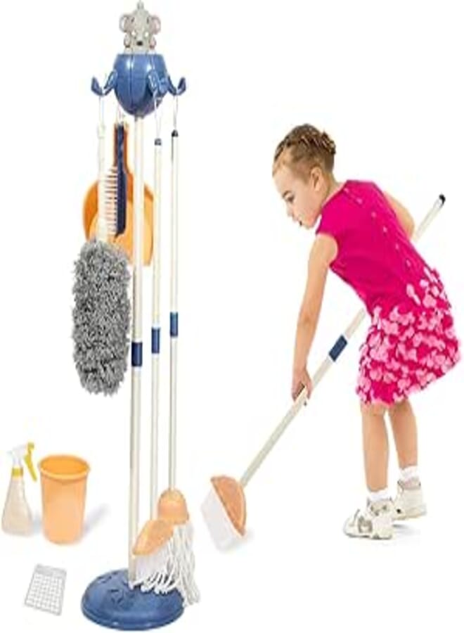 YelaJoy YelaJoy Kids Cleaning Toys Set,Children's early education toys, Toddler Toy Cleaning Set,Includes Broom, Mop, Hanging Stand, Bucket, Sponge, Dust Pan, Spray,Brush, Duster (Blue)