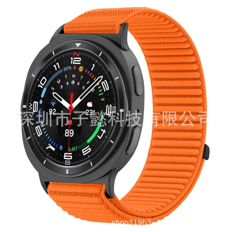 سوار ساعة ذكية سوار نايلون حلقي متوافق مع Samsung Galaxy Watch 8 بملاءمة قابلة للتعديل وحزام بديل باللون برتقالي قابل للتعديل - Image 1