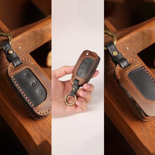 keyzone dual leather key cover for Tata Curvv, Nexon, Harrier, Altroz, Punch, Safari, Tigor, Tiago, Zest, Bolt 3 button flip key (BlackBrown) - Image 5