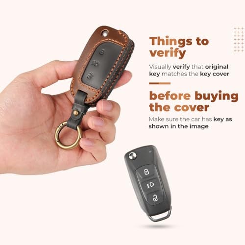keyzone dual leather key cover for Tata Curvv, Nexon, Harrier, Altroz, Punch, Safari, Tigor, Tiago, Zest, Bolt 3 button flip key (BlackBrown) - Image 2
