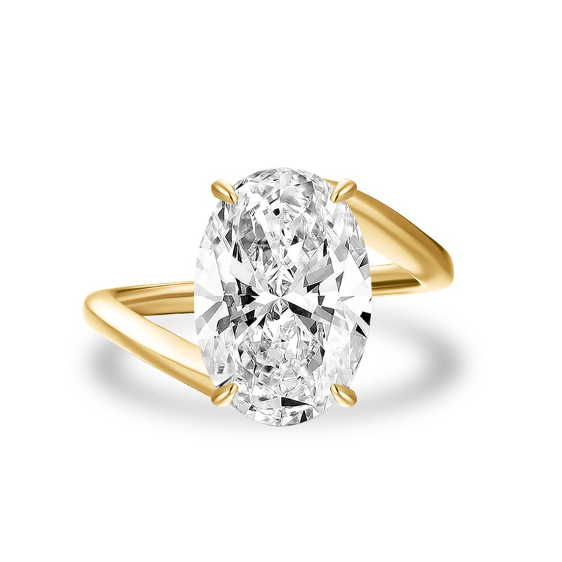 RODIFFY 5.0CT Oval Cut Wavy Engagement Ring for Women, S925 Silver 5A Cubic Zirconia Solitaire Promise Ring, Elegant Anniversary Jewelry (14K Yellow Gold Plated, 7) - Image 1