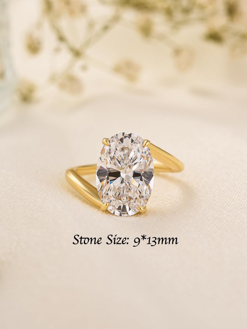 RODIFFY 5.0CT Oval Cut Wavy Engagement Ring for Women, S925 Silver 5A Cubic Zirconia Solitaire Promise Ring, Elegant Anniversary Jewelry (14K Yellow Gold Plated, 7) - Image 2
