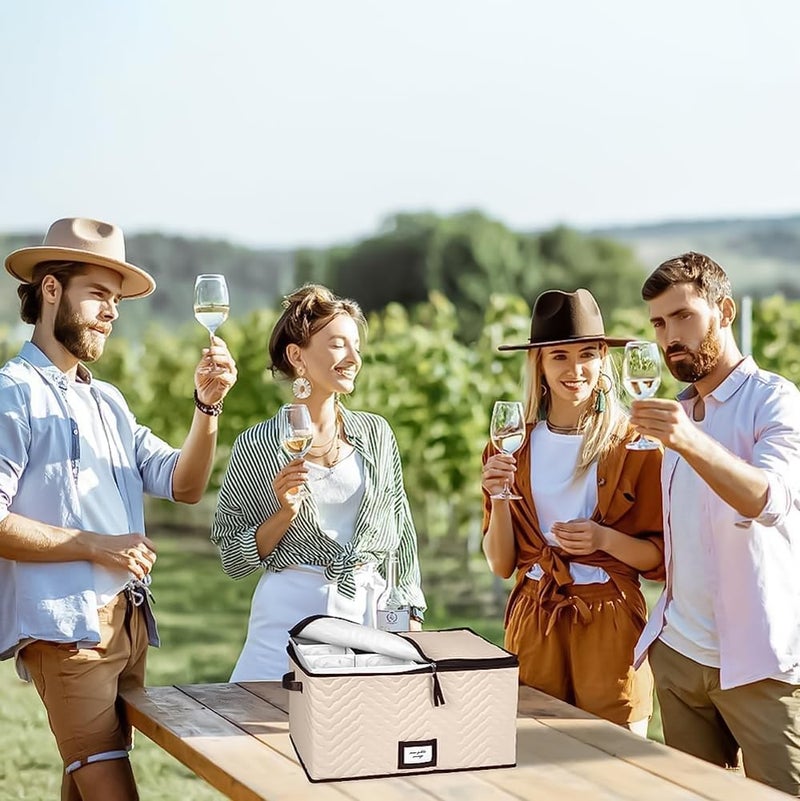 HOLDN’ STORAGE Wine Glass Storage Box with Dividers - Holds 12 Champagne Flute Glasses up to 10" Tall - Stemware Storage Case - Protects Fine China - Durable Quilted Microfiber Bin with Carry Handles - Image 2