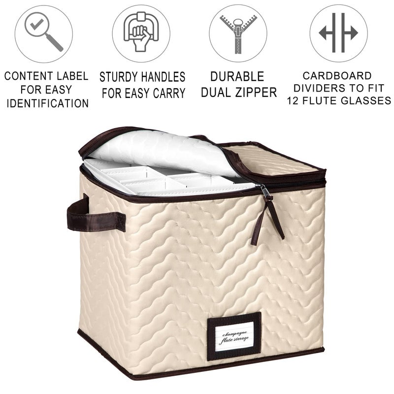 HOLDN’ STORAGE Wine Glass Storage Box with Dividers - Holds 12 Champagne Flute Glasses up to 10" Tall - Stemware Storage Case - Protects Fine China - Durable Quilted Microfiber Bin with Carry Handles - Image 3