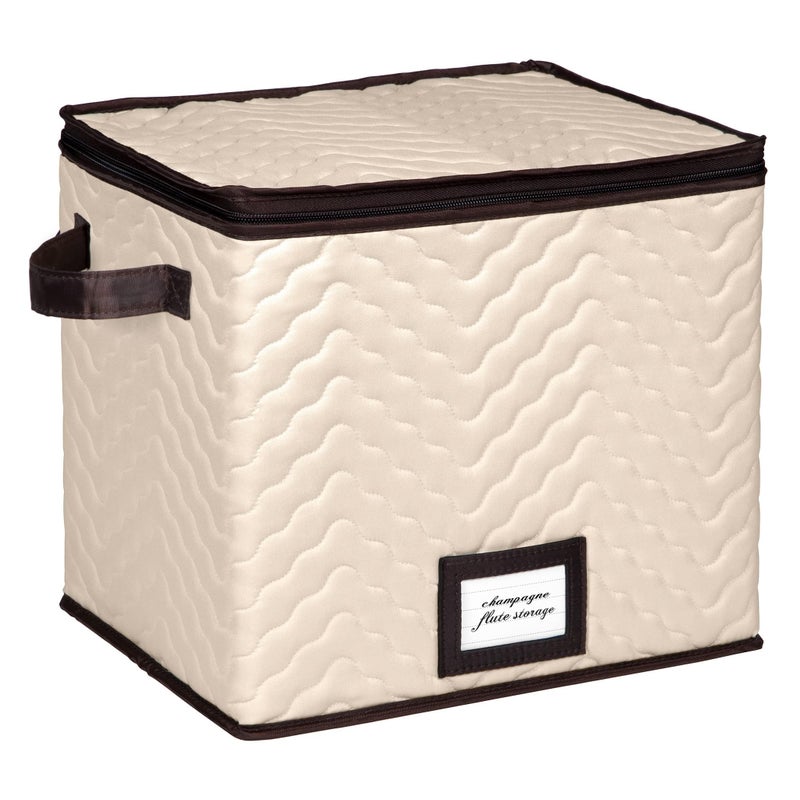 HOLDN’ STORAGE Wine Glass Storage Box with Dividers - Holds 12 Champagne Flute Glasses up to 10" Tall - Stemware Storage Case - Protects Fine China - Durable Quilted Microfiber Bin with Carry Handles - Image 5