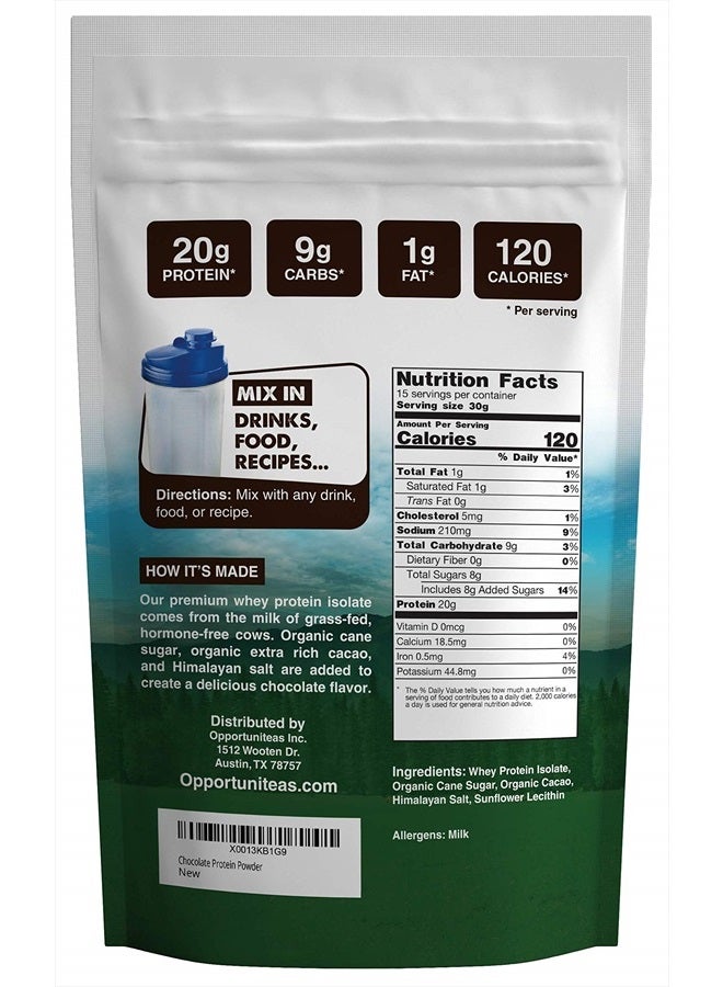 Opportuniteas Grass Fed Chocolate Whey Protein Isolate Powder - 20g Protein Powder Without Artificial Sweeteners, Hormone-Free Cows, Non GMO - 1lb - Image 2