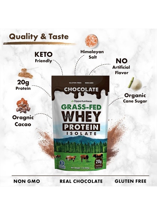 Opportuniteas Grass Fed Chocolate Whey Protein Isolate Powder - 20g Protein Powder Without Artificial Sweeteners, Hormone-Free Cows, Non GMO - 1lb - Image 3