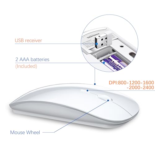 TopMate Wireless Keyboard and Mouse Ultra Slim Combo, TopMate 2.4G Silent Compact USB 2400DPI Mouse and Scissor Switch Keyboard Set with Cover, Batteries Included, for PC/Laptop/Windows/Mac - White - Image 4