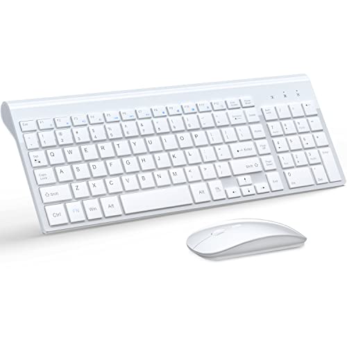 TopMate Wireless Keyboard and Mouse Ultra Slim Combo, TopMate 2.4G Silent Compact USB 2400DPI Mouse and Scissor Switch Keyboard Set with Cover, Batteries Included, for PC/Laptop/Windows/Mac - White - Image 1