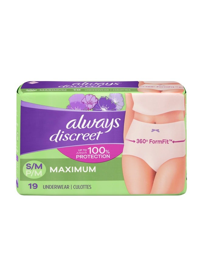 Always Discreet ملابس داخلية للنساء لسلس البول وبعد الولادة، مقاس صغير/متوسط، أبيض، أقصى قدر من الامتصاص، للاستعمال مرة واحدة، 19 قطعة (عبوة من قطعة واحدة) (قد تختلف التعبئة) - Image 1
