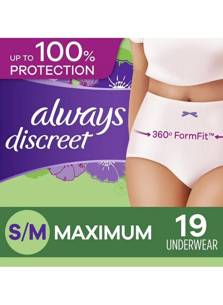 Always Discreet ملابس داخلية للنساء لسلس البول وبعد الولادة، مقاس صغير/متوسط، أبيض، أقصى قدر من الامتصاص، للاستعمال مرة واحدة، 19 قطعة (عبوة من قطعة واحدة) (قد تختلف التعبئة) - Image 2