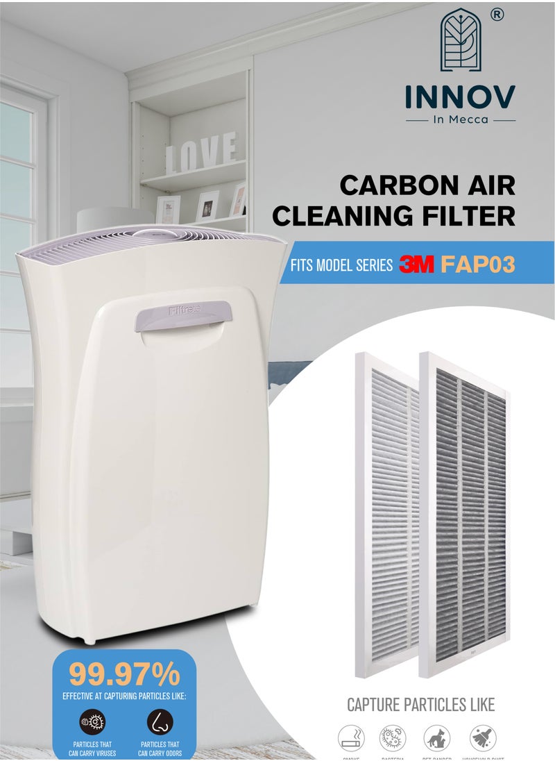 INNOV In Mecca - Air Purifier Filter Replacement. True HEPA Premium Allergen, Bacteria, & Virus with carbon filtering layer. 53.5 cm x 29.5 cm (21 in. x 11.6 in.),2-Pack. Works with Devices: FAP-03 - Image 1