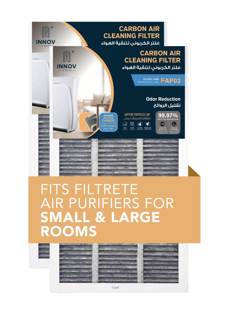 INNOV In Mecca - Air Purifier Filter Replacement. True HEPA Premium Allergen, Bacteria, & Virus with carbon filtering layer. 53.5 cm x 29.5 cm (21 in. x 11.6 in.),2-Pack. Works with Devices: FAP-03 - Image 1