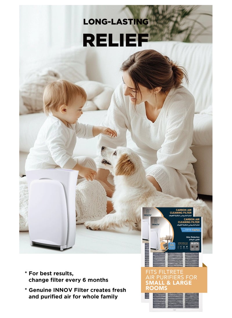 INNOV In Mecca - Air Purifier Filter Replacement. True HEPA Premium Allergen, Bacteria, & Virus with carbon filtering layer. 53.5 cm x 29.5 cm (21 in. x 11.6 in.),2-Pack. Works with Devices: FAP-03 - Image 1