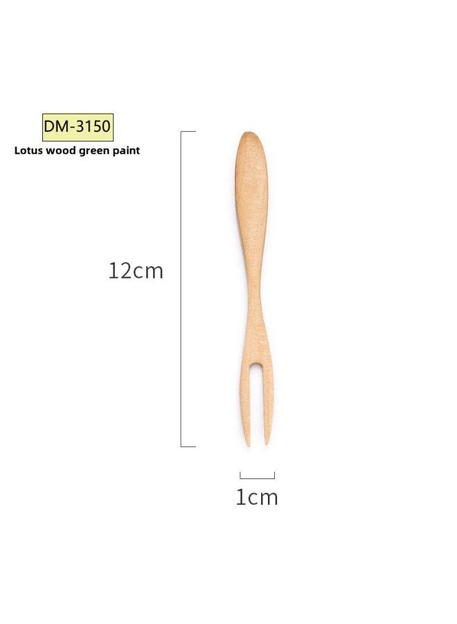 Lotus Wood Mini Fruit Fork Dessert Shop Wooden Fork Tableware Wooden Children Spoon Fork Western Restaurant Wholesale-Color:DM-3150 Lotus Green Paint 12 * 1cm  - Image 1
