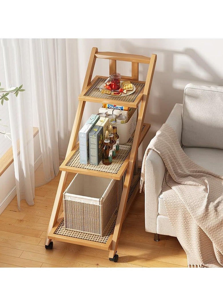 LINGWEI - 3 Tier Foldable Bamboo Serving Cart Multifunctional Kitchen Trolley with Movable Wheels Space Saving Design Ideal for Home and Restaurant Use - Image 1