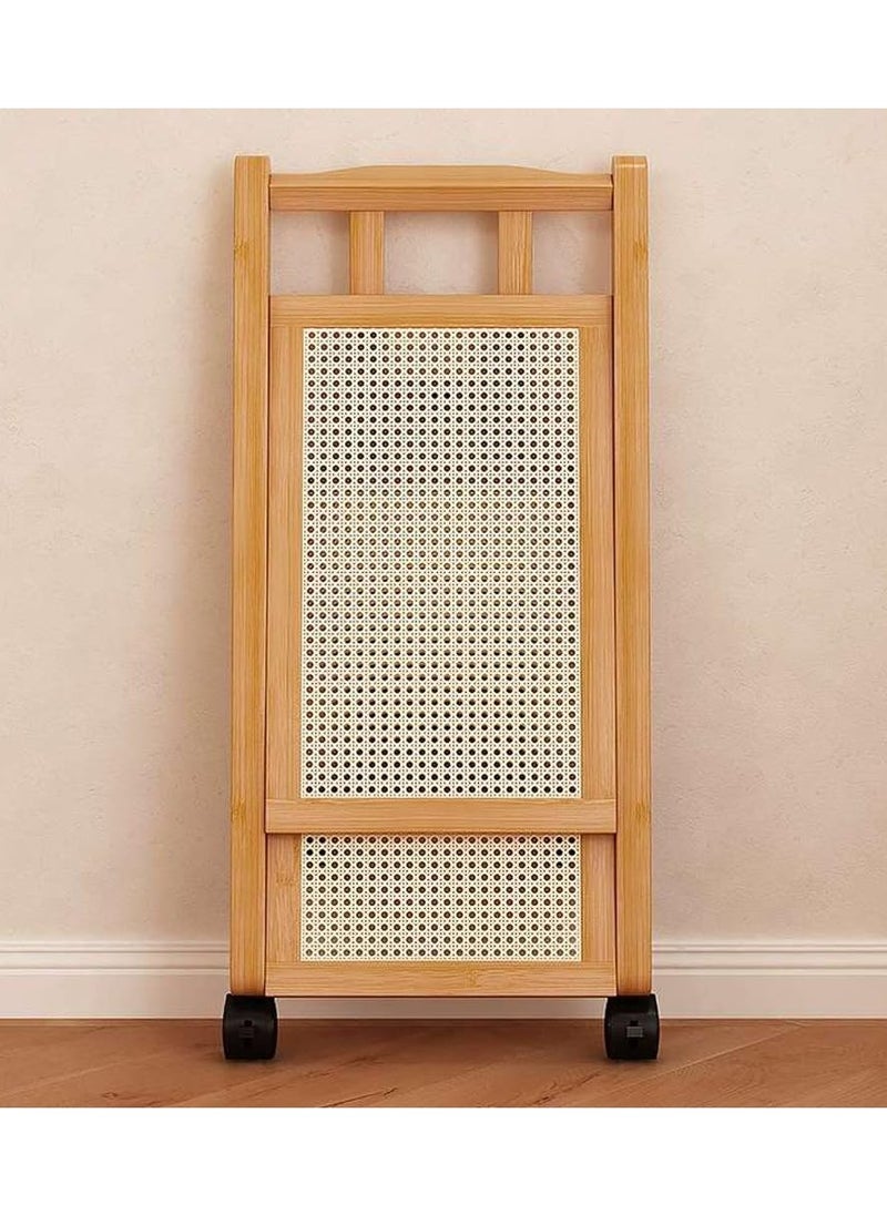 LINGWEI - 3 Tier Foldable Bamboo Serving Cart Multifunctional Kitchen Trolley with Movable Wheels Space Saving Design Ideal for Home and Restaurant Use - Image 1