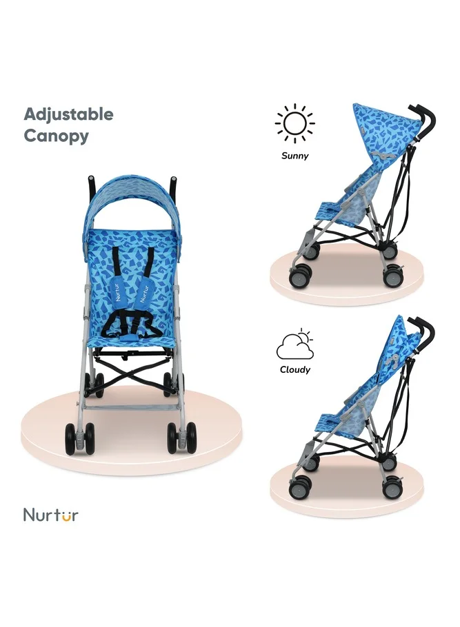 Nurtur Rex Lightweight Stroller – Compact Fold, Sun Canopy, Shoulder Strap, Airflow Design, Portable Buggy for Toddlers 6-36 Months, Easy Fold, - Blue