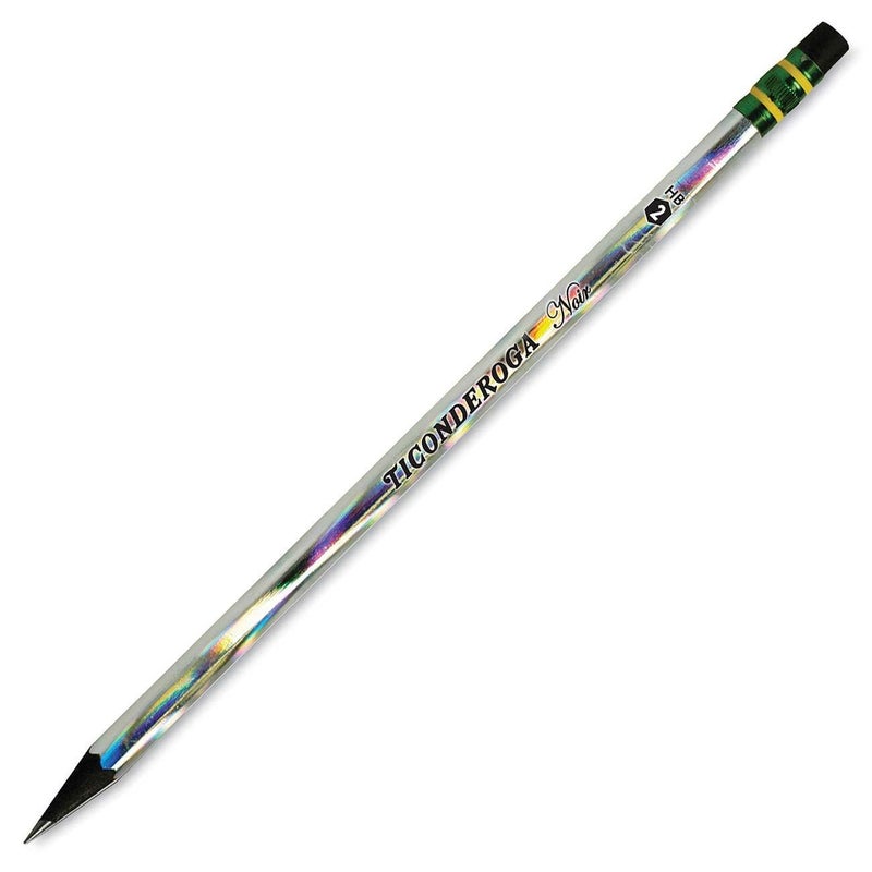Ticonderoga Noir Pencils, Wood-Cased #2 HB Soft, Pre-Sharpened with Eraser, Holographic Barrel, 6 x 12-Packs, 72 Pencils Total (13970)