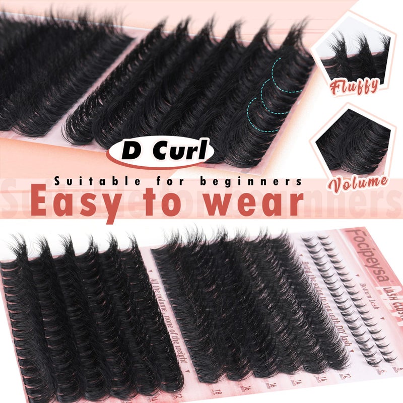 Focipeysa Eyelash Clusters 100D 200D Lashes Extensions with Bottom Lash Volume Fluff Lash Clusters 256pcs Individual Eyelash Extensions 12-18mm Eyelash Extensions DIY D-Curly Lash Extension at Home - Image 3
