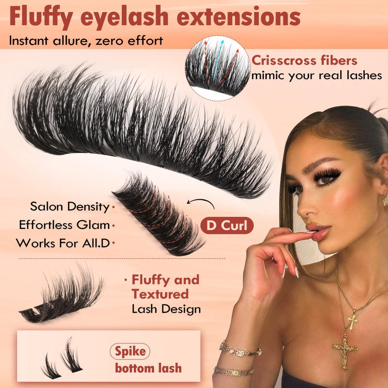 Focipeysa Eyelash Clusters 100D 200D Lashes Extensions with Bottom Lash Volume Fluff Lash Clusters 256pcs Individual Eyelash Extensions 12-18mm Eyelash Extensions DIY D-Curly Lash Extension at Home - Image 5