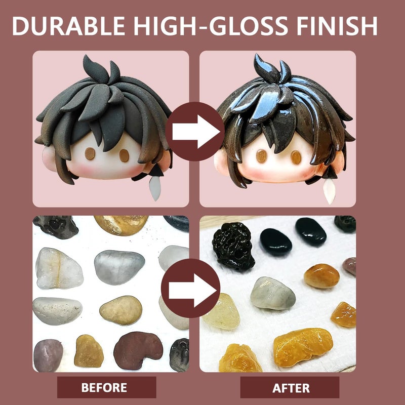 Mereido Air Dry Clay Varnish Set with 2 Brushes and 2 Dishes, 50ML x 2 Acrylic Glaze, Clear Clay Glaze Used to Prevent Clay Cracking, Scratches, and Wear, Having a Gloss Glaze Effect (Gloss) - Image 3
