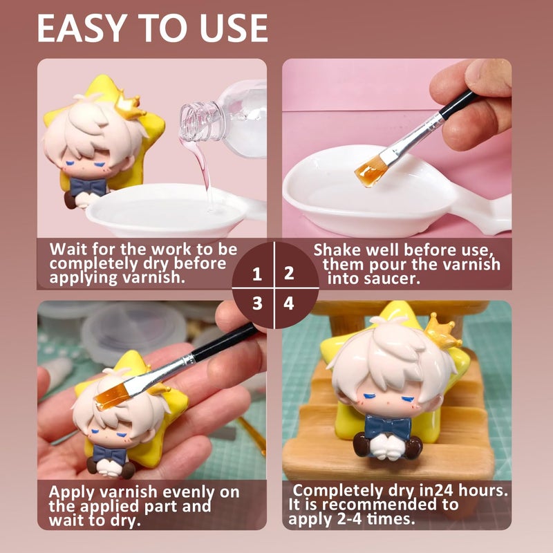 Mereido Air Dry Clay Varnish Set with 2 Brushes and 2 Dishes, 50ML x 2 Acrylic Glaze, Clear Clay Glaze Used to Prevent Clay Cracking, Scratches, and Wear, Having a Gloss Glaze Effect (Gloss) - Image 5