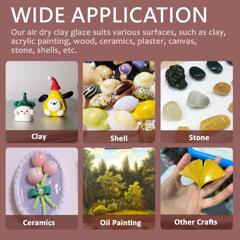 Mereido Air Dry Clay Varnish Set with 2 Brushes and 2 Dishes, 50ML x 2 Acrylic Glaze, Clear Clay Glaze Used to Prevent Clay Cracking, Scratches, and Wear, Having a Gloss Glaze Effect (Gloss) - Image 4