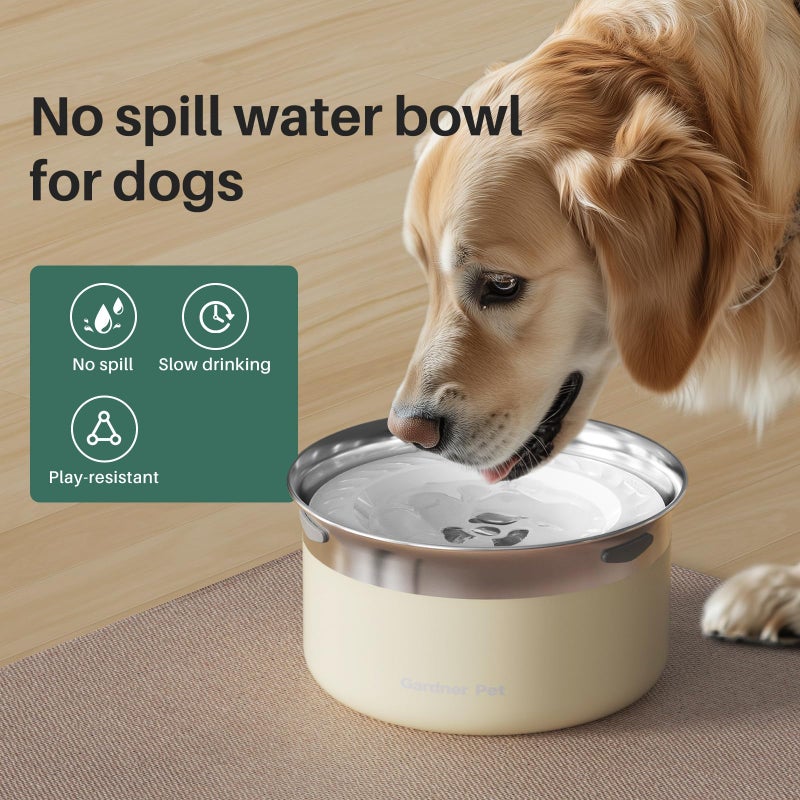 Gardner Pet Dog Bowls 1 Gallon (3.85L) Stainless Steel No Spill Water Bowl, Slow Water Feeder Metal Dog Bowls, Spill Proof Water Dispenser for Large Dogs, Promotes Healthy Hydration(White) - Image 3