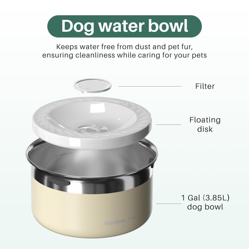 Gardner Pet Dog Bowls 1 Gallon (3.85L) Stainless Steel No Spill Water Bowl, Slow Water Feeder Metal Dog Bowls, Spill Proof Water Dispenser for Large Dogs, Promotes Healthy Hydration(White) - Image 4