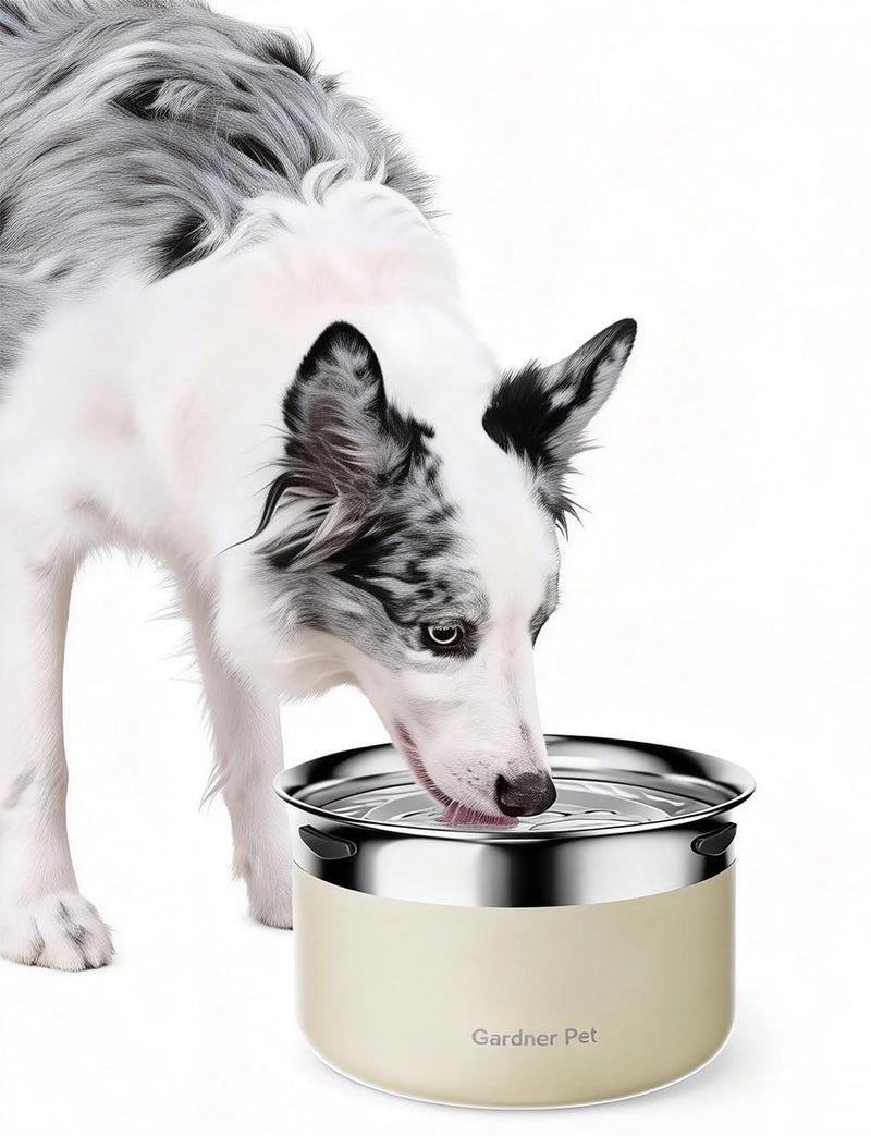 Gardner Pet Dog Bowls 1 Gallon (3.85L) Stainless Steel No Spill Water Bowl, Slow Water Feeder Metal Dog Bowls, Spill Proof Water Dispenser for Large Dogs, Promotes Healthy Hydration(White) - Image 1