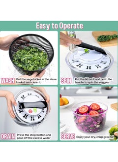 Arabest 5L Salad Spinner, Multifunction Manual Salad Spinner, Lettuce Dryer and Vegetable Washer, BPA Free, Vegetable Washer Spinner Dryer, For Salad Greens, Lettuce, Fruits and Vegetables  - Image 5