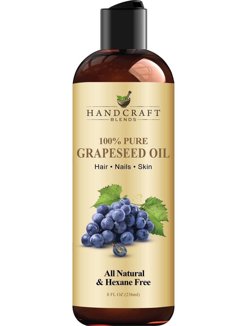 handcraft Blends زيت بذور العنب - معصور على البارد 8 أونصة سائلة - 100% نقي وطبيعي - زيت ناقل من الدرجة الممتازة للبشرة والشعر - للشعر والجسم - تدليك - خالي من الهكسان - Image 1