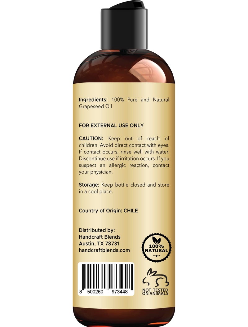 handcraft Blends زيت بذور العنب - معصور على البارد 8 أونصة سائلة - 100% نقي وطبيعي - زيت ناقل من الدرجة الممتازة للبشرة والشعر - للشعر والجسم - تدليك - خالي من الهكسان - Image 3
