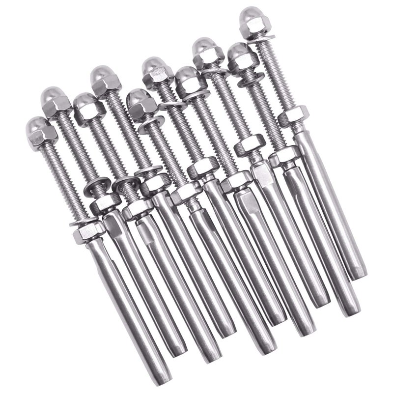 BLIKA 10 Pack 3/16" Cable Railing Swage Threaded Stud Tension End Fitting Terminal for 3/16" Cable Deck Railing, T316 Stainless Steel Marine Grade, Swage Threaded Terminal - Image 1