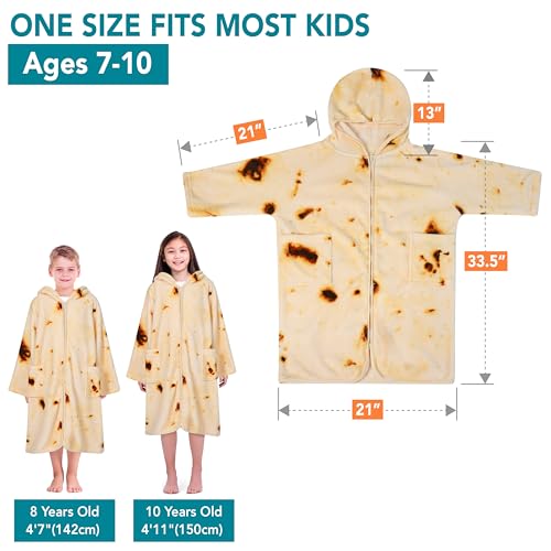 Suncube SUN CUBE Hooded Towel Robe for Kids, Zip Up Swim Parka Beach Cover Up for Girls Boys, Surf Poncho Changing Bath Towel 7-10, Burrito Tortilla - Image 4