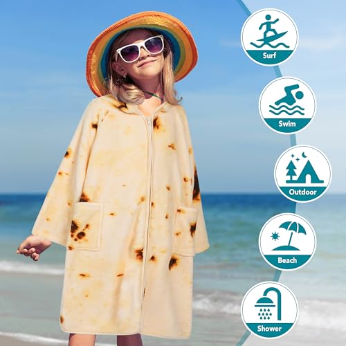 Suncube SUN CUBE Hooded Towel Robe for Kids, Zip Up Swim Parka Beach Cover Up for Girls Boys, Surf Poncho Changing Bath Towel 7-10, Burrito Tortilla - Image 5