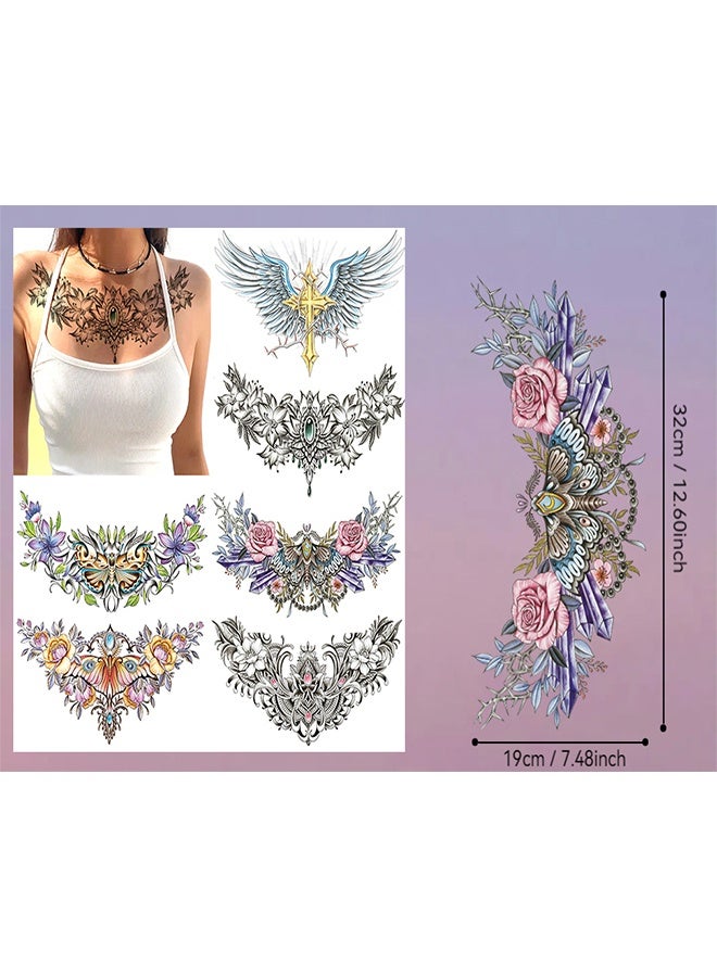 6 أوراق من التيجان المؤقتة اللامعة بألوان زاهية - تصاميم حيوانية وزهرية مقاومة للماء، تيجان أسود وألوان متعددة للبطن والظهر، تيجان مصطنع للرجال والنساء - Image 2